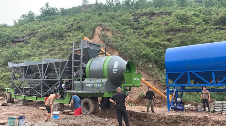 Drum Mobile Concrete Batching Plant with a 3-bin batching machine